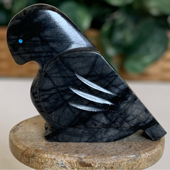 Zuni Crow Raven Fetish Clayton Panteah & Abby Quam Jasper Turquoise Heart Line - Picture 12 of 16